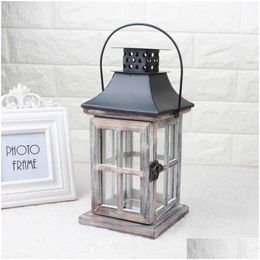 Candle Holders New European Windproof Lantern Hanging Wooden Stand Vintage Romantic Holder Ornament For Church Decor Retro Drop Delive Dhyrc