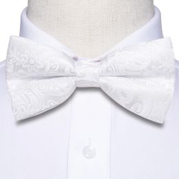 Hi-Tie Black White Silver Grey Brown Silk Mens Bow Tie Hankerchief Cufflinks Set Pre-tied Butterfly Knot Adjustable Bowtie Male