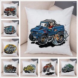 Pillow Colourful Cartoon Car Cover Case For Sofa Home Decor Truck Printed Super Soft Short Plush Pillowcase 45x45cm