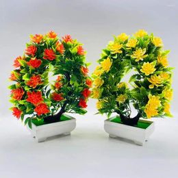 Decorative Flowers Chic Faux Potted Plant Eco-friendly Plastic Artificial Flower Bonsai Long Life Span