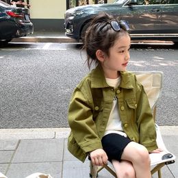 Jackets Children Solid Colour Coat 2024 Spring Autumn Fashionable Green Long Sleeve Casual Simple Jacket For Girls