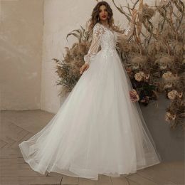 Exquisite Ivory Wedding Dresses Long Sleeve Appliques Lace 3D Flowers Modern Tulle Boho Bride Gown 2023 vestidos de novia Beach