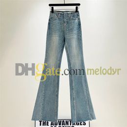 Designer Flare Jeans For Women Shiny Rhinestone Denim Pants Luxury High Waist Slim Flared Trousers Long Jean Streetwear