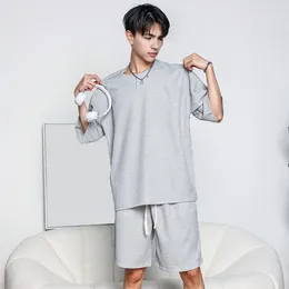 Men's Tracksuits Regular Fit T-shirt Shorts Set Summer Outfit O-neck Short Sleeve With Elastic Waist Drawstring For Men