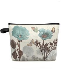 Cosmetic Bags Vintage Tulip Flower Butterfly Large Capacity Travel Bag Portable Makeup Storage Pouch Women Waterproof Pencil Case