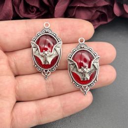 4pcs Gothic Vampire Bat Silver Plated Framed Bat Cameo Charms Halloween Witch Pendant Fit Jewelry Making DIY Jewelry Findings