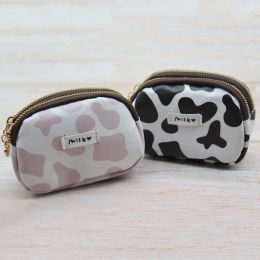 Portable Storage Bag Cute Cow Pattern Coin Purse Double Pocket Zipper Wallet Card Bag Key Bag Lipstick Bank Card Storage Bag