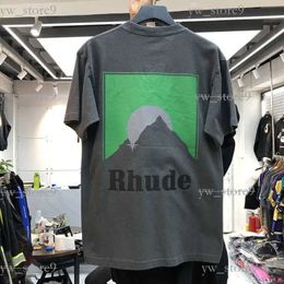 Men's Rhude T Shirt Men Women Vintage Heavy Fabric Rhude Shirt PERSPECTIVE Tee Slightly Loose Tops Multicolor Logo Nice Washed T-Shirt 211e