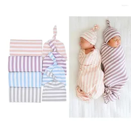 Blankets Cotton Baby Printed Born Infant Boy Girl Sleeping Swaddle Muslin Wrap Hat 2PCS