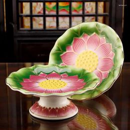 Plates Creative Lotus Ceramic Fruit Dish Home Living Room Pastry Nut Buddha Hall Enshrine Tableware Lucky Feng Shui