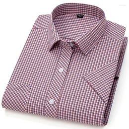 Men's Casual Shirts Summer Thin Mens Shirt Slim Classic Plaid Short Sleeve Pocket Cotton Business Button Down Workwear