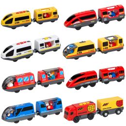 Wooden Train Toys RC Electric Train Set Locomotive Magnetic Trains Diecast Slot Fit For Brand Wood Railway Tracks Toys For Kids