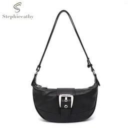 Hobo SC Luxury Design Women's Genuine Leather Shoulder Bag Fashion Buckle Half Moon Handbags Cross Body Punk Daily Casual Purse