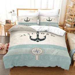 Bedding Sets Anchor Printed Set Cartoon White Duvet Cover Bedroom Decor 1/2pc Pillow Case Twin Full Size Bedclothes Digital Bedline