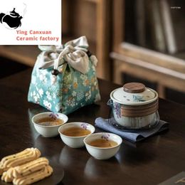 Teaware Sets Hand Painted Quick Cup Anti-Scald Glass Travel Tea Set Outdoor Camping Portable Storage Cloth Bag Chinese
