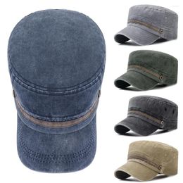 Berets Retro Denim Blue Military Hat Men Cadet Hats Cotton Breathable Sboy Cap Flat Top Adjustable Simple Classic Sun