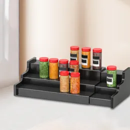 Kitchen Storage Wooden Spice Jars Rack Organiser With 3 Tiers Salt Pepper Shelf Ladder For Home Countertop Pantry Dining Table