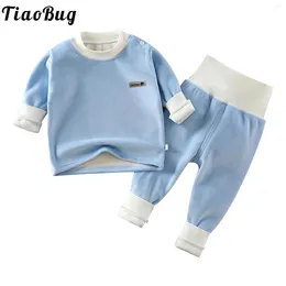 Clothing Sets Born Baby Boys Girls Fall Winter Warm Outfits Long Sleeve Fleece Tops With High Waist Pants Casual Thermal Underwear Set