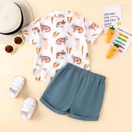 Clothing Sets Toddler Baby Boy Easter Clothes Short Sleeve Button Down Carrot Egg Shirt Solid Shorts Infant Summer