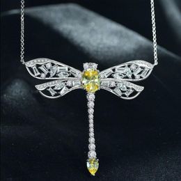 Dragonfly Topaz Moissanite Pendant Real 925 Sterling Silver Party Wedding Pendants Necklace For Women Chocker Jewellery Gift Obwsa