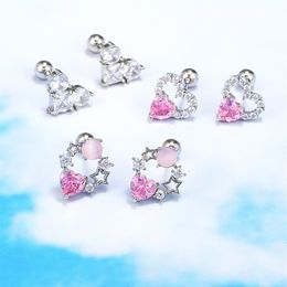 1PCS Pink Heart Tragus Piercing Earring Planet Helix Stud Earring Cartilage Jewellery Rook Piering Stud Earring Lobe Women Girls