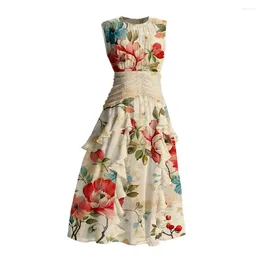 Casual Dresses Summer Dress Floral Print For Women Vintage O Neck A-line With Ruffle Patchwork High Waist Prom Wedding