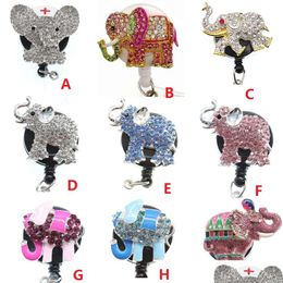 Key Rings Wholesale Mix Lovely Kids Sier Mticolour Rhinestone Elephant Aniaml Retractable Id Badge Reel Holder For Nurse Drop Delive Dhdgz