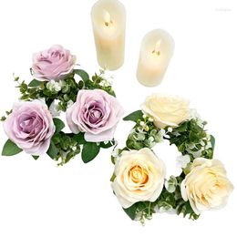 Decorative Flowers Artificial Rose Flower Christmas Garland Candle Holder Decoration DIY Holiday Window Props Dining Table Wedding