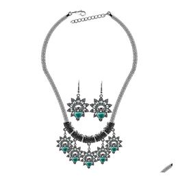 Earrings Necklace Vintage Turquoise Statement Necklaces Earring Sets For Women Jewellery Owl Pendant Dangle Chandelier Drop Delivery Dh59Z