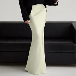 Skirts Women Spring Summer Skirt 2024 Silk Elegant High Waist Cocktail Party Wedding Hem Satin Maxi For 3x