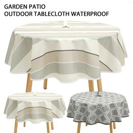 Table Cloth Patio Tablecloth With Umbrella Hole 59 Inch Round Outdoor Covers Waterproof 600D Oxford Fabric