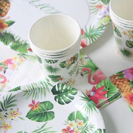 Summer Tropical Party Disposable Tableware Jungle Monstera Leaf Palm Leaf Plates Paper Cups Hawaiian Wedding Party Decorations