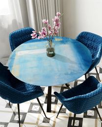 Table Cloth Abstract Oil Painting Blue Round Elastic Edged Cover Protector Waterproof Polyester Rectangle Fitted Tablecloth