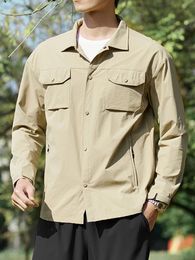 Spring 6 Pockets Mens Jacket Outdoor Quick Dry UPF50 Sun Protection Coat Shirts Collar Casual Plus Size 8XL 240513