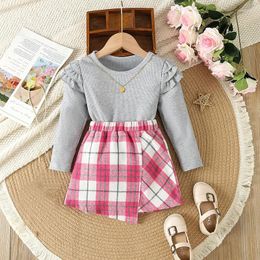 Clothing Sets Fashion Infant Baby Girls 2Pcs Sweater Set Toddler Ruffle Long Sleeve Ruffles Pullovers Plaid Skirt Outerwear