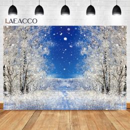 Laeacco Winter Snow Forest Photo Backdrop Christmas Tree Decor Indoor Portrait Photograph Prop Landscape Background Party Banner