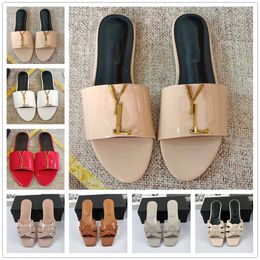 Designer Slippers Luxury Sandals Slides Flat Fashion Patent Leather Slip-On Black White Pink Burgundy Brown Platform Casual Shoe Women Lady Flip Flops Scuffs 35-42