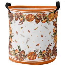 Laundry Bags Thanksgiving Fall Pumpkin Leaves Dirty Basket Waterproof Clothes Organiser Folding Hamper Storage