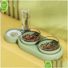 Cat Bowls & Feeders New 3 In 1 Pet Drinking And Feeding Bowl Three-Purpose Matic Water Dispenser Dog Bottle Feeder Drop Delivery Home Dhyyu