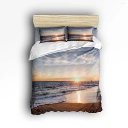 Bedding Sets Twin Size Set- Sand Beach Sunset Ocean Waves Art Duvet Cover Set Bedspread For Children/Kids/Teens/Adults 4 Piece