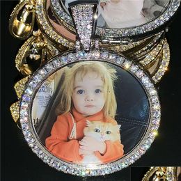 Pendant Necklaces Custom P O Memory Medallion Picture Necklace With Tennis Chain Hip Hop Jewellery Personalised Zirconia Chains Charm Dhnq7