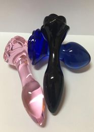 3 Colour Rose Glass Anal Dildo Female Masturbator G Spot Massager Crystal Black Sexy Rose Anal Plug Couples Butt Plug Sex Toys T202003461