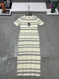 New Fashion Summer Knitted Straight Dress Women O-neck Short Sleeve Stripe Casual Long Dresses