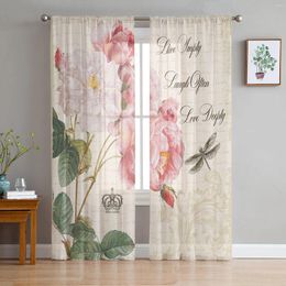 Curtain Dragonfly Crown Rose Flower Sheer Curtains For Living Room Decoration Window Kitchen Tulle Voile Organza