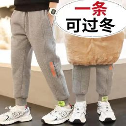 Winter Kids Fleece Cargo Pants Boys Thick Solid Jogger 1-12Y Young Children Clothes Autumn Warm Trousers Girls Casual Sweatpants