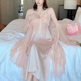 Women's Sleepwear Jxgarb Arrival Chiffon Bathrobe With Ice-silk Nightdress 2 Pieces Robe Gown Sets Fashion Sexy Fairy