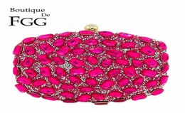 Fuchsia Pink Diamond Crystal Women Evening Cocktail Party Clutches Bags Wedding Dress Gold Handbag Purse Bridal Metal Clutch Bag4227081