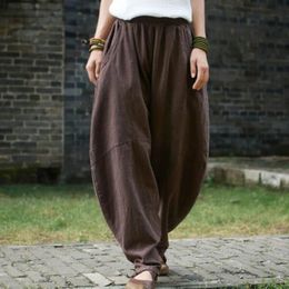 Cotton Linen Loose Fitting Women Casual Cargo Pants Solid Baggy Pants Woman Trousers 240524