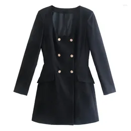 Casual Dresses Women Elegant Solid Colour Blazer Dress Square Collar Long Sleeve Mini A Line Female Fashion Office Wear