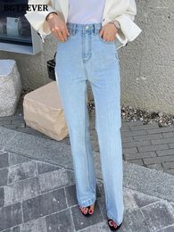 Women's Jeans BGTEEVER Chic Loose Female Straight Trousers Casual High Waist Single Button Washed Women Denim Pants 2024